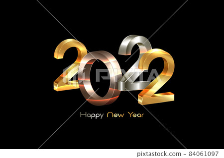 2022 golden, bronze and silver bold letters. New Year 3D logo for Holiday greeting card. Vector illustration isolated on black background, eve fashion luxury template 2022 golden, bronze and silver bold letters. New Year 3D logo for Holiday greeting card. Vector illustration isolated on black background, eve fashion luxury template 84061097