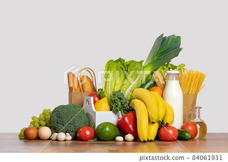 Grocery. box full of fruits and vegetables Grocery. box full of fruits and vegetables 84061931