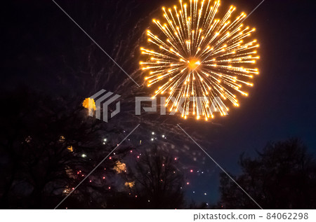 Beautiful multi-colored festive fireworks in the night sky 84062298