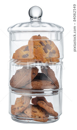 Glass storage jar for cookies isolated on white 84062549