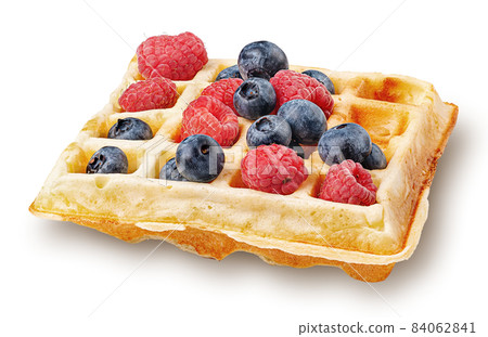 French waffle with berries isolated on white French waffle with berries isolated on white 84062841