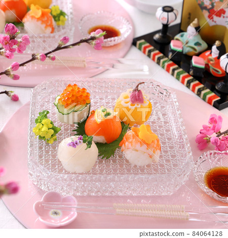 Hinamatsuri peach festival Temari sushi Hinamatsuri peach festival Temari sushi 84064128