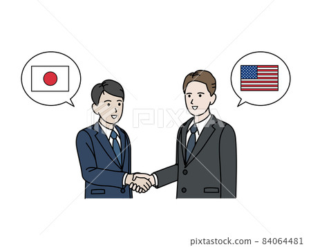 Japanese businessman shaking hands with whites, Americans, foreigners, visiting the United States, business 84064481