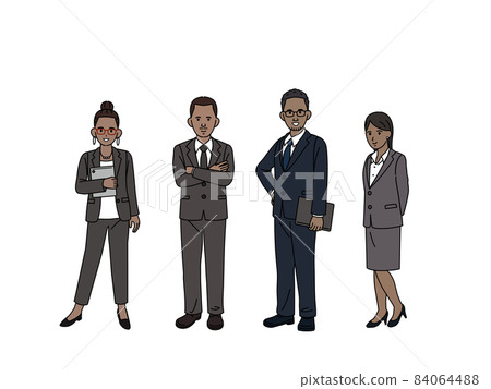 Black American businessman foreigner men and women overseas whole body illustration material 84064488