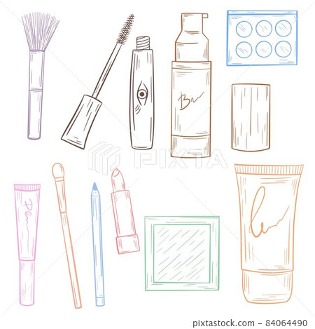 Set of decorative cosmetics handmade sketch, vector illustration. 84064490