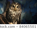 An owl that perches on a tree and faces the front 84065501