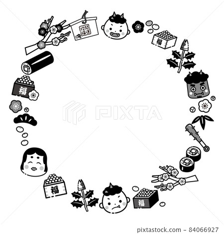 Cute Setsubun frame / black and white monochrome Cute Setsubun frame / black and white monochrome 84066927