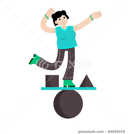 Woman balancing on geometric figure. Concept of problem solving 84068459