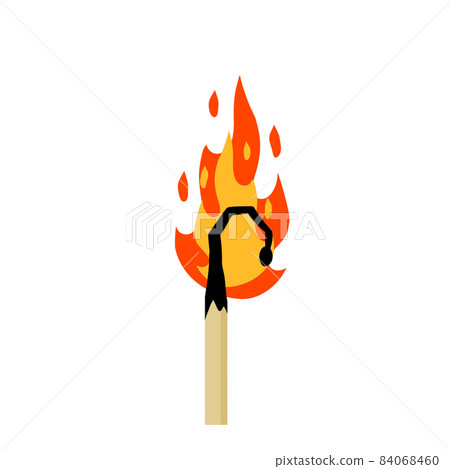 Burning match. Flaming stick for ignition. Flat cartoon Burning match. Flaming stick for ignition. Flat cartoon 84068460