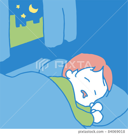 一個男孩在晚上睡著的插圖 一個男孩在晚上睡著的插圖 84069018