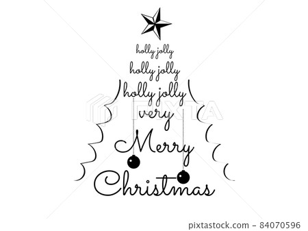 Merry Christmas Black and white Merry Christmas vintage logo Typo and Christmas tree 84070596