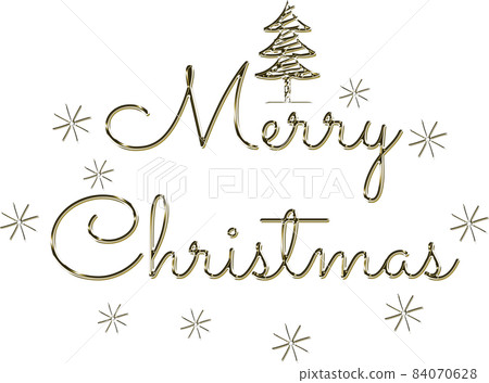 Merry Christmas logo Hand-painted gold metallic - Stock