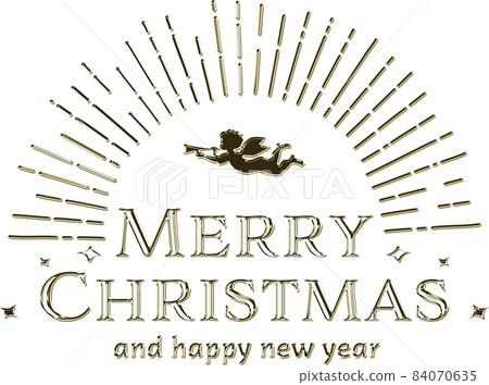 Merry Christmas logo Gold metallic Merry Christmas logo Angel concentrated line 84070635