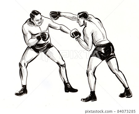Boxing match. ink black and white drawing 84073285