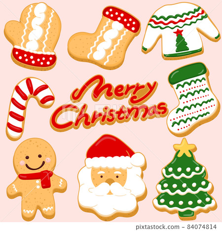 可愛的手繪聖誕餅乾收藏矢量 84074814