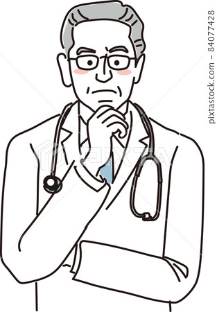 Elderly male doctor _ simple color _ upper body _ worried Elderly male doctor _ simple color _ upper body _ worried 84077428