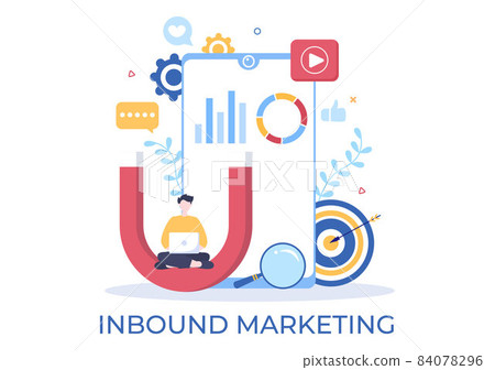 Inbound Marketing Business Vector Illustration with Magnet Design to Attract Customers Offline or Online for Web or Poster 84078296