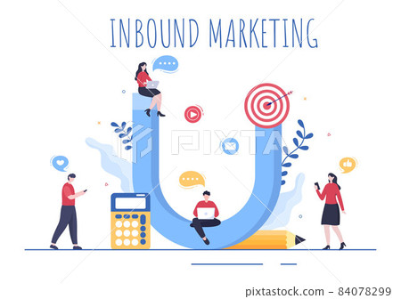 Inbound Marketing Business Vector Illustration with Magnet Design to Attract Customers Offline or Online for Web or Poster 84078299