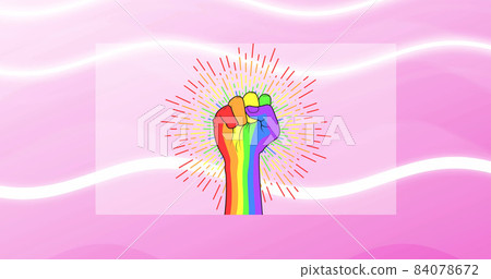 Image of rainbow fists over pink background 84078672