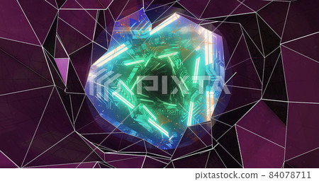 Kaleidoscope shapes moving against glowing tunnel 84078711
