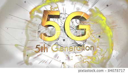 Image of 5g 5th generation text over globe and network of connections in background Image of 5g 5th generation text over globe and network of connections in background 84078717