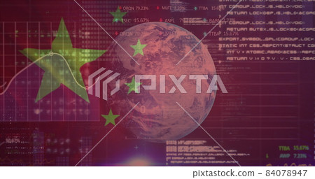 Image of chinese flag flowing over globe and data processing Image of chinese flag flowing over globe and data processing 84078947