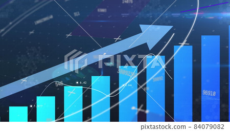 Digital image of multiple changing numbers over statistical data processing on blue background 84079082