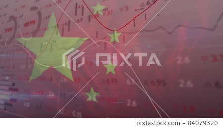 Image of chinese flag waving over financial data processing with lines recording Image of chinese flag waving over financial data processing with lines recording 84079320