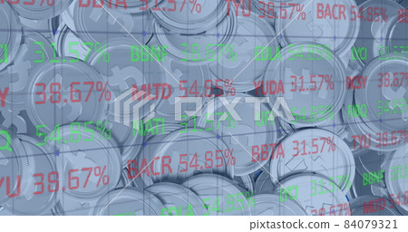 Image of financial data processing over british pound coins Image of financial data processing over british pound coins 84079321