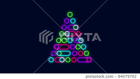 Image of a digital Christmas tree with baubles and Christmas decorations on dark blue background Image of a digital Christmas tree with baubles and Christmas decorations on dark blue background 84079702
