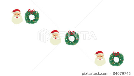 Multiple Christmas wreath and Santa Claus head moving against white background Multiple Christmas wreath and Santa Claus head moving against white background 84079745