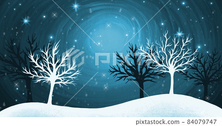 Snowflakes falling over winter landscape Snowflakes falling over winter landscape 84079747