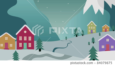 Silhouette of Santa Claus in sleigh being pulled by reindeers against moon and winter landscape Silhouette of Santa Claus in sleigh being pulled by reindeers against moon and winter landscape 84079875