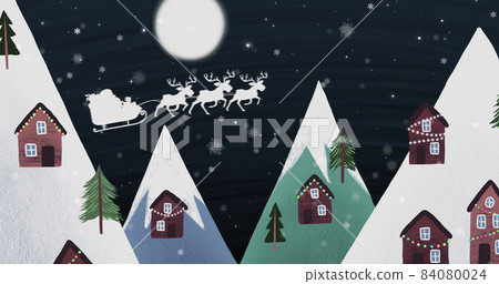 Image of santa claus in sleigh with reindeer... - Stock Illustration ...