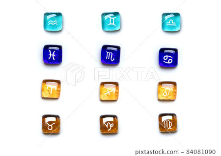 twelve signs of zodiac Three signs correspond to each element: Fire - Aries, Leo, Sagittarius, Earth -Taurus, Virgo, Capricorn, Air -Gemini, Libra, Aquarius, Water - Cancer, Scorpio, Pisces Top view 84081090