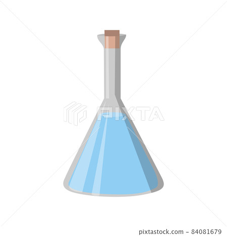 Laboratory glass flask and with blue liquid. Chemical and biological experiments Vector illustration in flat style on white background Laboratory glass flask and with blue liquid. Chemical and biological experiments Vector illustration in flat style on white background 84081679