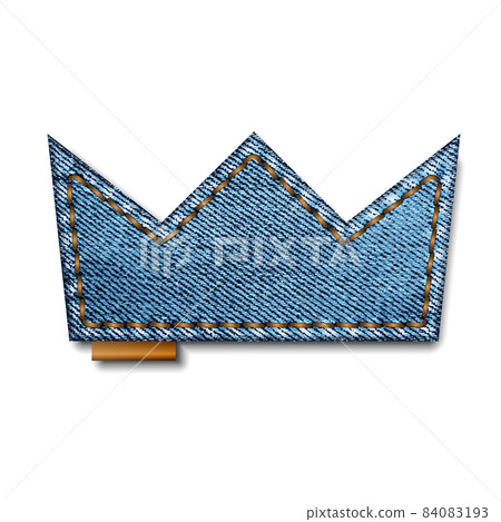 Denim crown shape with stitches. Jeans patch with seam. Denim crown shape with stitches. Jeans patch with seam. 84083193