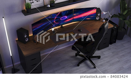 Games room with a cyber gamer computer. 3d rendering image of neon lighting 84083424