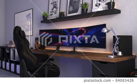 Games room with a cyber gamer computer. 3d rendering image of neon lighting 84083426