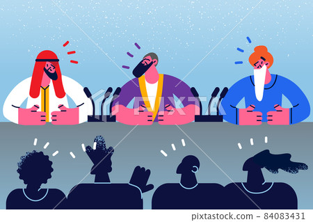 Multiracial leaders on conference with journalists  84083431