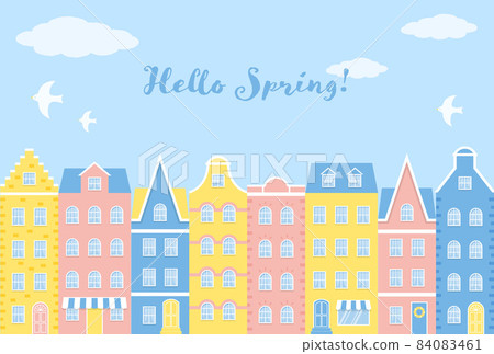Background material for illustrations of cities lined with colorful houses Background material for illustrations of cities lined with colorful houses 84083461