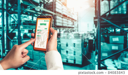 Warehouse management innovative software in computer for real time monitoring Warehouse management innovative software in computer for real time monitoring 84083843