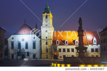 Main Square is historical landmark of Bratislava in night illumination 84083867