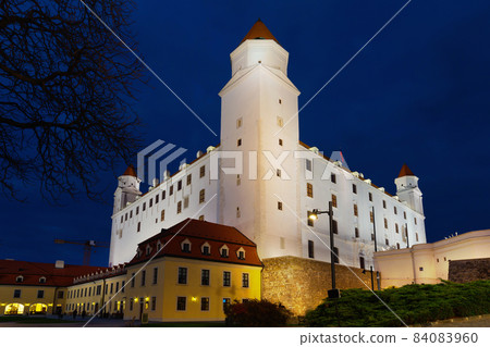 Medieval Bratislava Castle part at night illumination Medieval Bratislava Castle part at night illumination 84083960