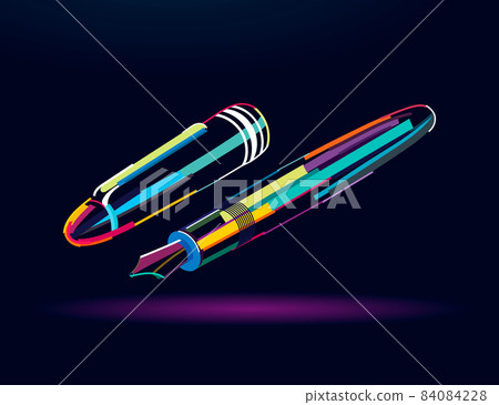 Fountain pen with cap, abstract, colorful drawing 84084228