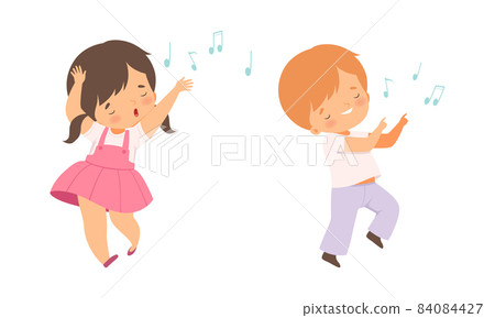 Little Kids Dancing to Music Rhythm and Singing Vector Set Little Kids Dancing to Music Rhythm and Singing Vector Set 84084427