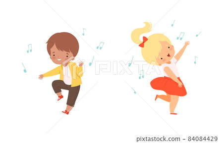 Little Kids Dancing to Music Rhythm and Singing Vector Set Little Kids Dancing to Music Rhythm and Singing Vector Set 84084429