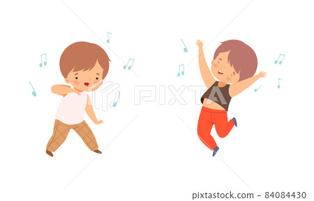 Little Kids Dancing to Music Rhythm and Singing Vector Set Little Kids Dancing to Music Rhythm and Singing Vector Set 84084430