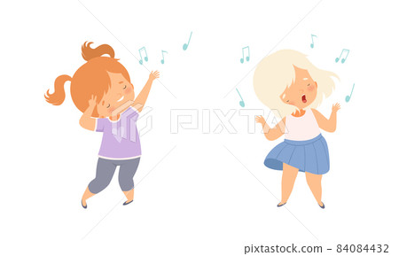 Little Kids Dancing to Music Rhythm and Singing Vector Set Little Kids Dancing to Music Rhythm and Singing Vector Set 84084432