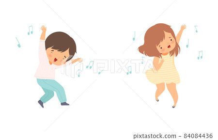 Little Kids Dancing to Music Rhythm and Singing Vector Set Little Kids Dancing to Music Rhythm and Singing Vector Set 84084436